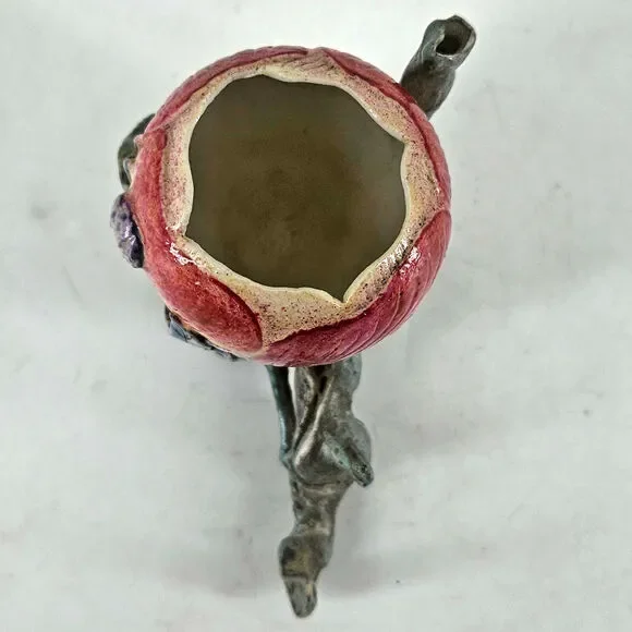 Vintage majolica porcelain unique pink magnolia flower bud blossom decor